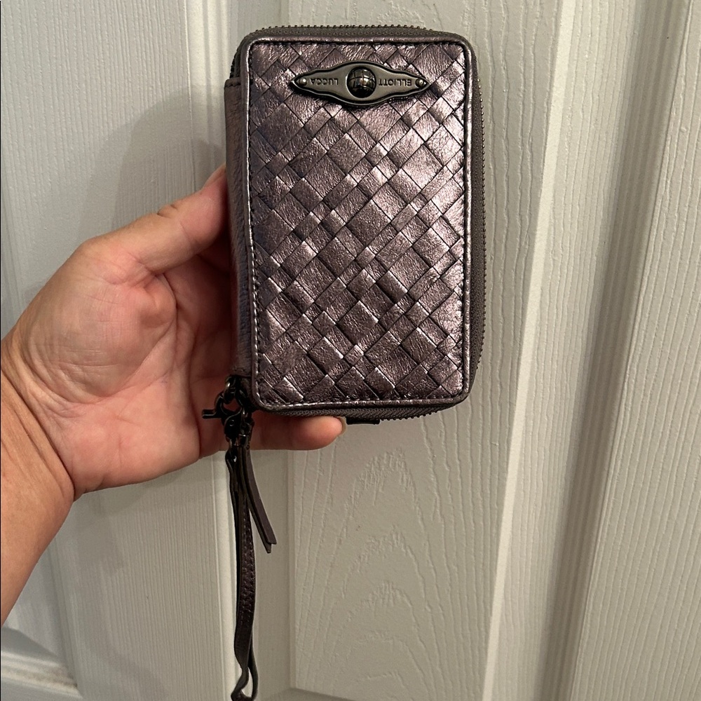 Elliott Lucca Metallic Purple Woven Leather Zip Around Wallet Wristlet Purse